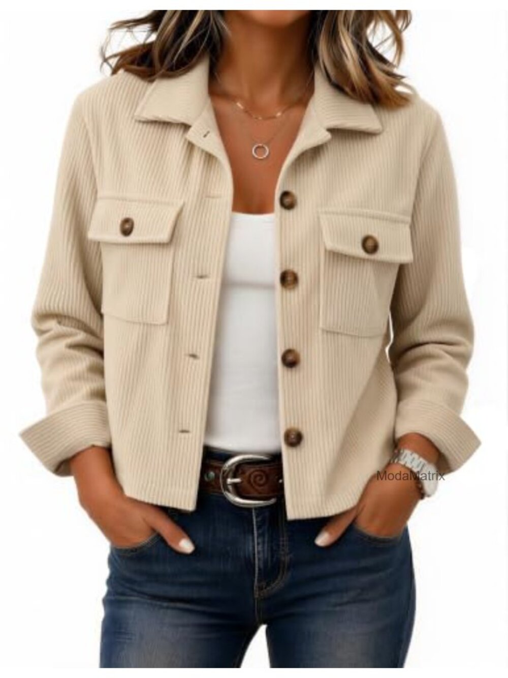 Womens Corduroy Cropped Shacket Button Down Long Sleeve Casual Jacket